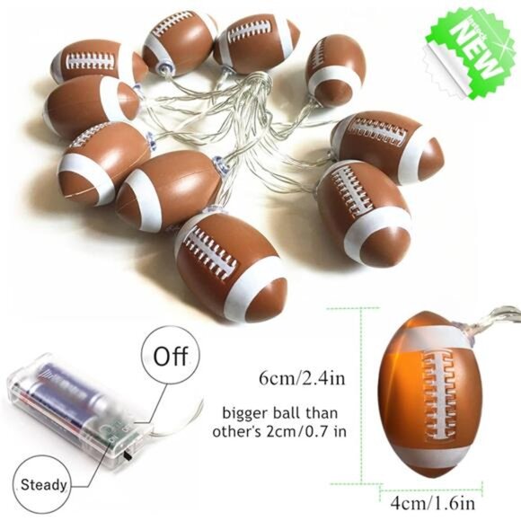 Football String Lights Indoor LED Battery Powered Sport Party Room Decor Gift - Picture 6 of 7
